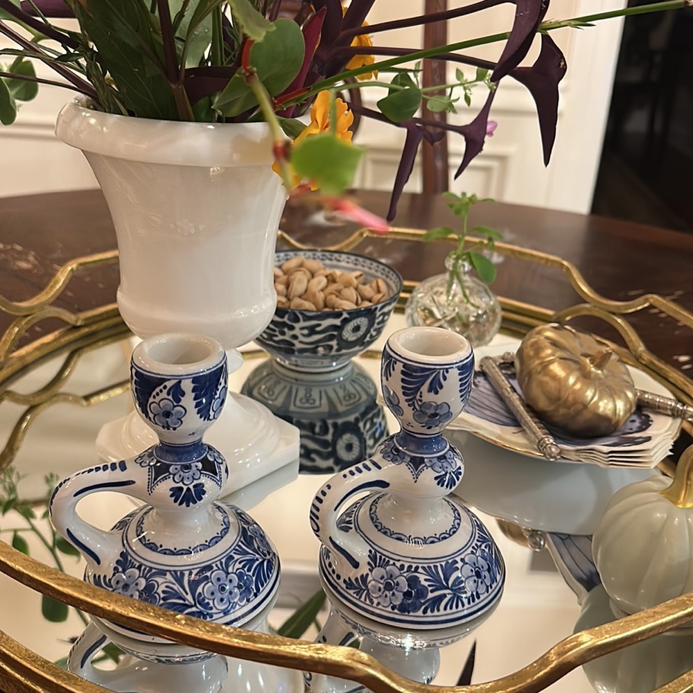Delft Candleholder Pair